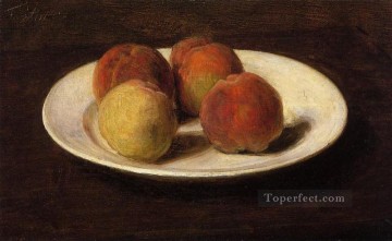 150の主題の芸術作品 Painting - 四つの桃の静物 アンリ・ファンタン・ラトゥール